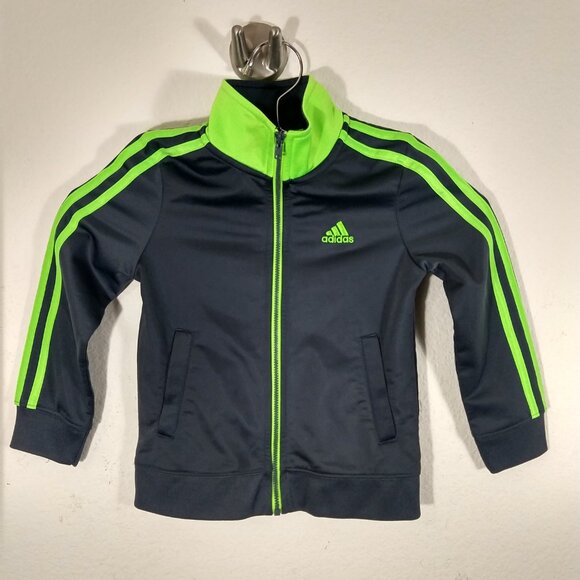 Adidas Boys Spell out Logo On Back Full Zip Jacket Mock Neck Neon Gray Size 4T - Picture 2 of 7